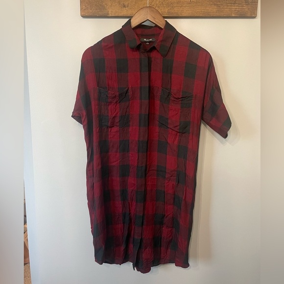 Madewell oversized red and black plaid shirt dress size small - Picture 3 of 11